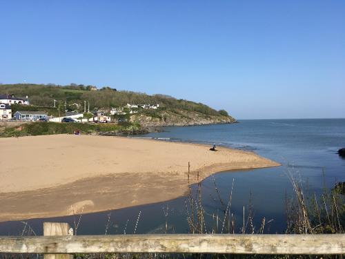 Aberporth’s sandy beach at high tide
