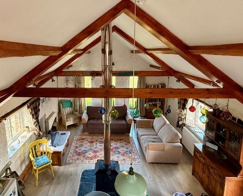 Living area with central log burner