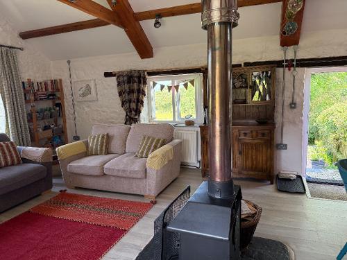 Living area with central log burner