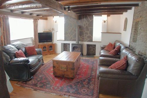 living room with woodburner