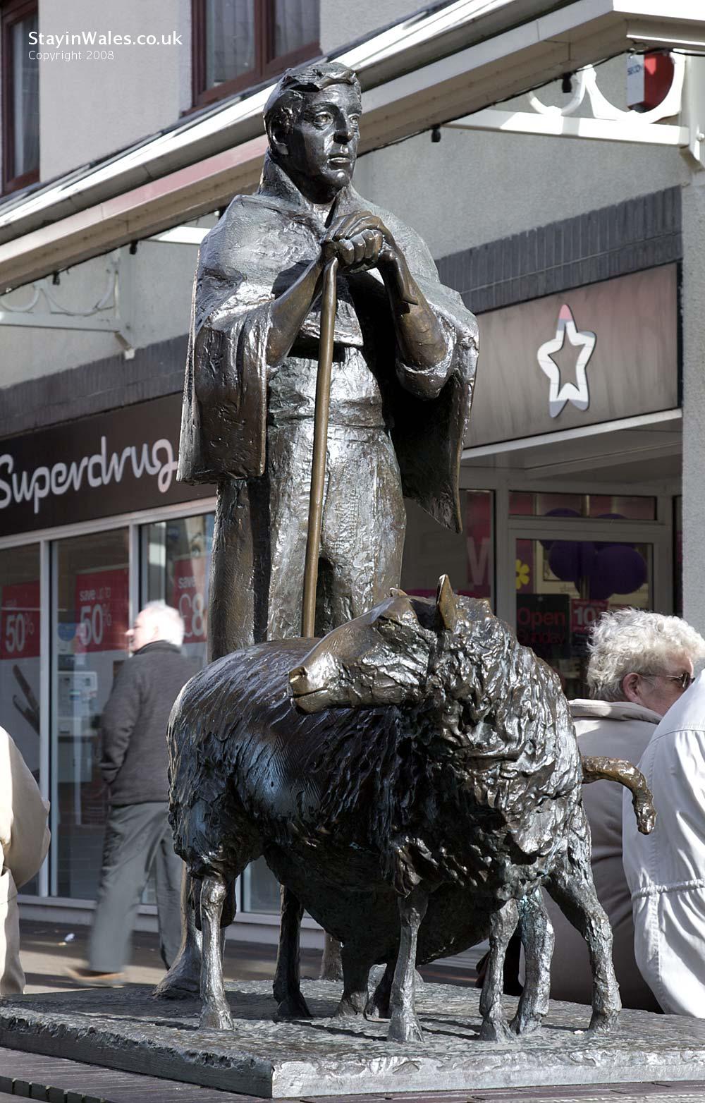 Shepherd and sheep sculpture Cibi Walk Abergavenny