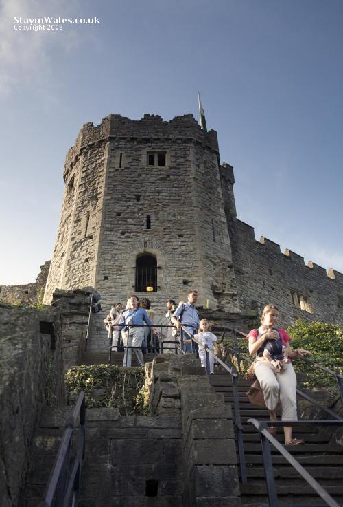 Visitors descend the Great Keep of Cardiff Castle