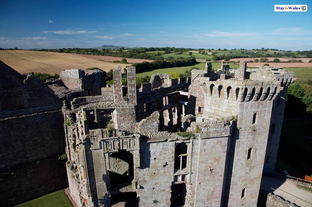 Raglan Castle gatehouse seen from the Great Tower.