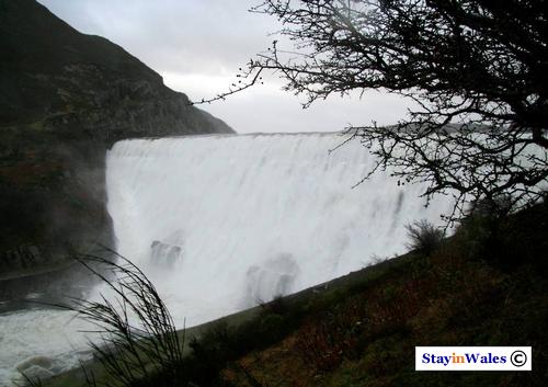 Caban Coch dam on a stormy day