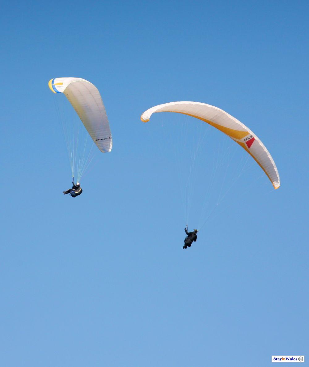Paragliders over Dinorwig and Elidir Mountain