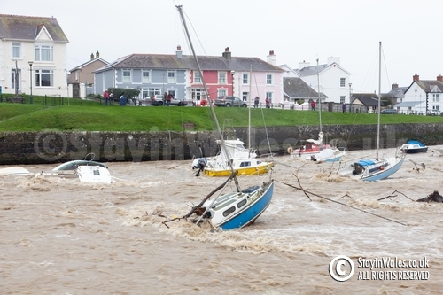 Flooded River Aeron, Storm Callum at Aberaeron
